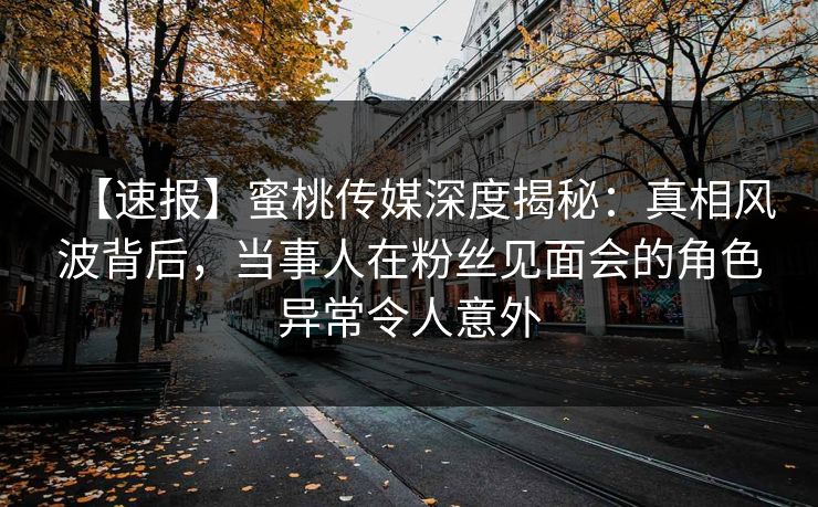 【速报】蜜桃传媒深度揭秘：真相风波背后，当事人在粉丝见面会的角色异常令人意外