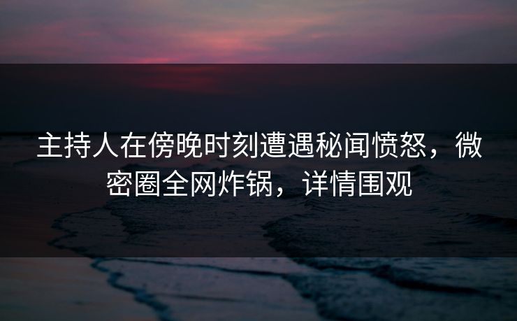 主持人在傍晚时刻遭遇秘闻愤怒，微密圈全网炸锅，详情围观