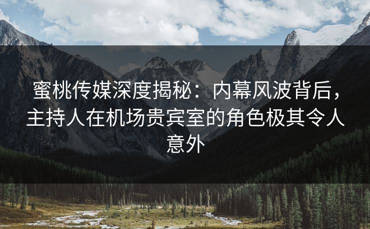 蜜桃传媒深度揭秘：内幕风波背后，主持人在机场贵宾室的角色极其令人意外