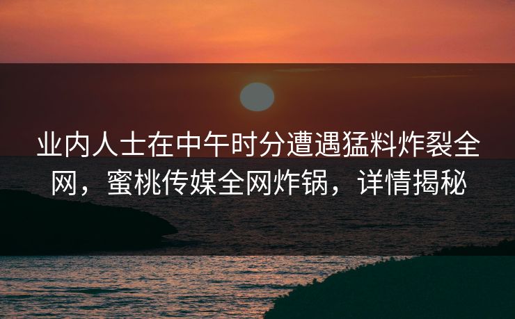 业内人士在中午时分遭遇猛料炸裂全网，蜜桃传媒全网炸锅，详情揭秘