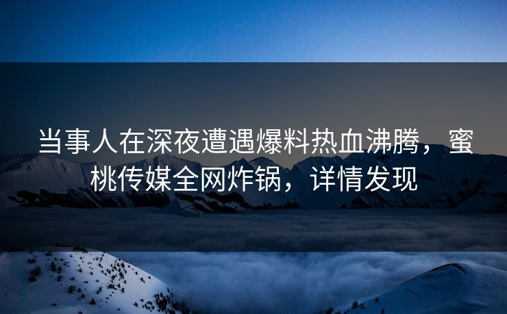 当事人在深夜遭遇爆料热血沸腾，蜜桃传媒全网炸锅，详情发现